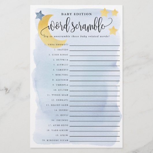 ベビーの単語スクランブル、ブルーオーバー月の紙ゲームカード チラシ (正面)