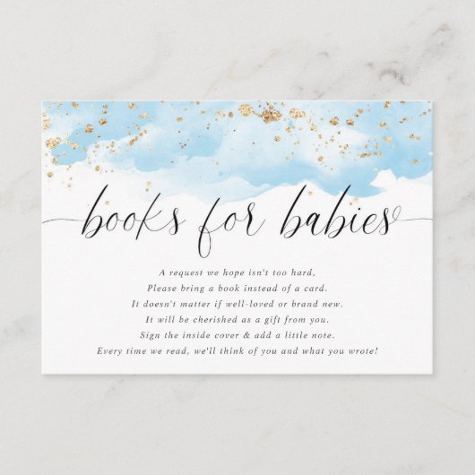 ベビーの双子の少年の水色ブルー金ゴールドの本 エンクロージャーカード (正面)