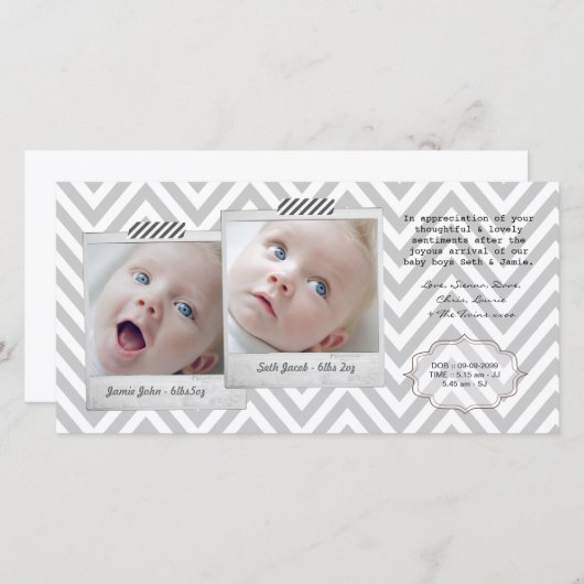 ベビーの双生児は写真カードテンプレート感謝していしています サンキューカード (正面/裏面)