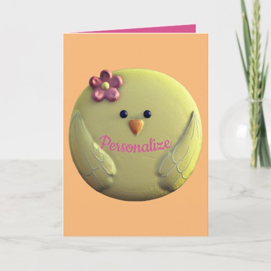 ベビーの可愛い黄色とピンクのガーリー春 カード (正面)