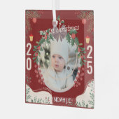 ベビーの名前と写真の個人用設定 ガラスオーナメント (正面左)