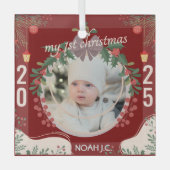 ベビーの名前と写真の個人用設定 ガラスオーナメント (正面)