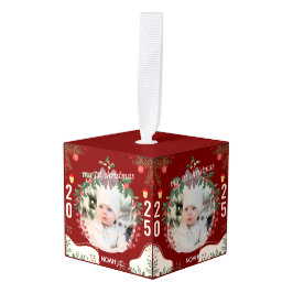 ベビーの名前と写真の個人用設定 キューブオーナメント