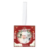 ベビーの名前と写真の個人用設定 キューブオーナメント (正面)