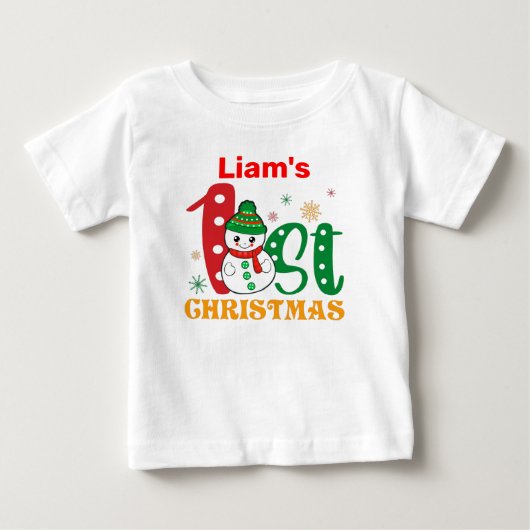 ベビーの名前を持つクリスマス雪だるま ベビーTシャツ (正面)