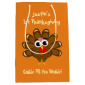 ベビーの名前入りな第1感謝祭日のパーティー ミディアムペーパーバッグ (正面)