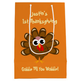 ベビーの名前入りな第1感謝祭日のパーティー ミディアムペーパーバッグ