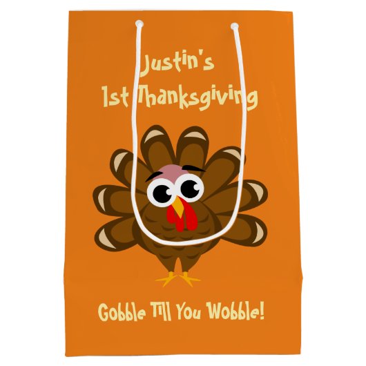 ベビーの名前入りな第1感謝祭日のパーティー ミディアムペーパーバッグ (裏面)