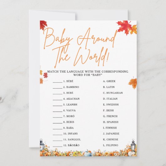 ベビーの周り世界の赤ちゃんシャワーゲームカボチャ 招待状 (正面)