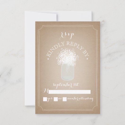 ベビーの呼吸カード・ストック刺激を受けたなメーソンジャーRSVP 出欠カード (正面)