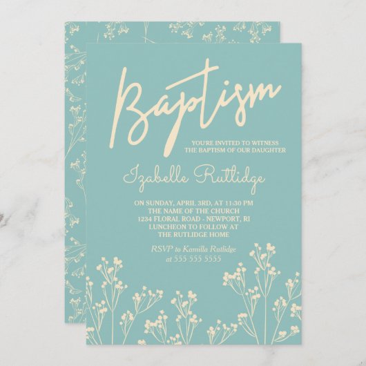 ベビーの呼吸シルエットの洗礼 招待状 (正面/裏面)