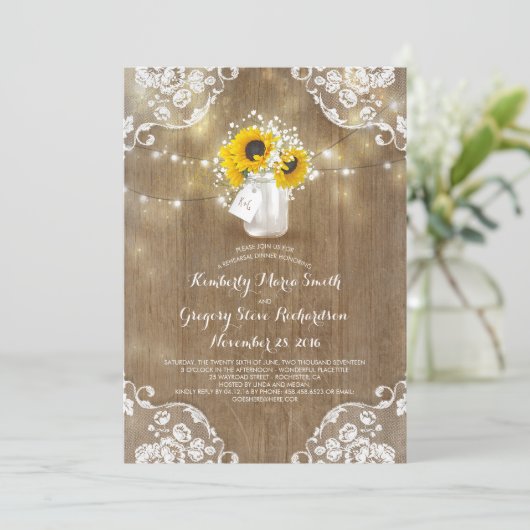 ベビーの呼吸メーソンジャーのヒマワリのリハーサルの夕食 招待状 (スタンド正面)