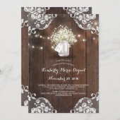 ベビーの呼吸メーソンジャーの納屋木ブライダルシャワー 招待状 (正面/裏面)