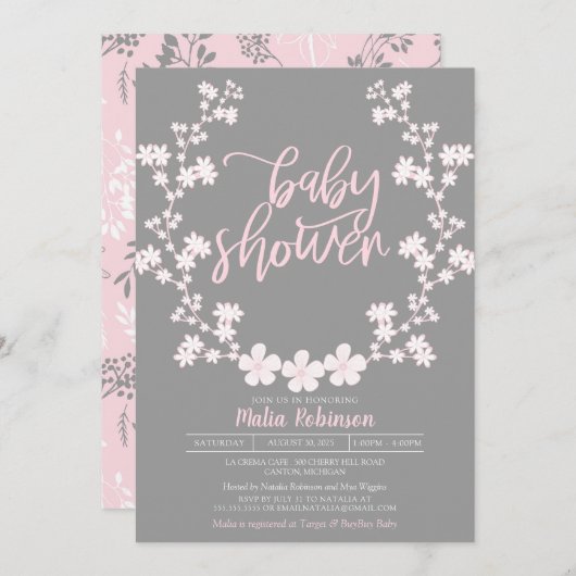 ベビーの呼吸リースの花のベビーシャワー 招待状 (正面/裏面)