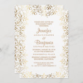 ベビーの呼吸金ゴールドおよび白人の婚約パーティ 招待状 (正面/裏面)
