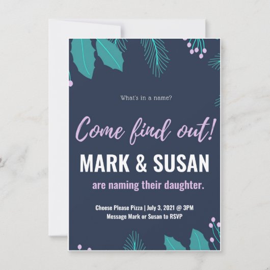 ベビーの命名式の招待状 案内状 (正面)