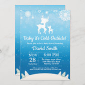 ベビーの外で寒いシカの少年のベビーシャワー 招待状 (正面/裏面)
