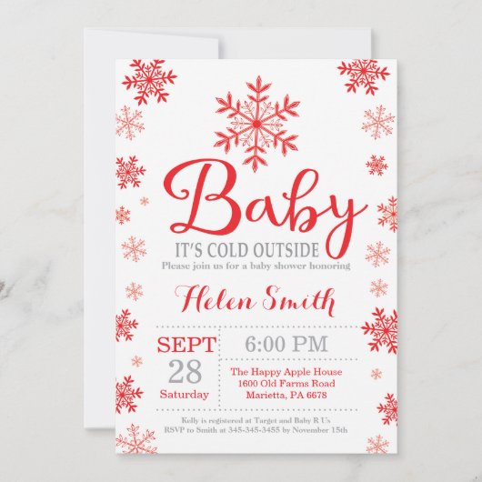 ベビーの外で寒いベビーシャワー 招待状 (正面)