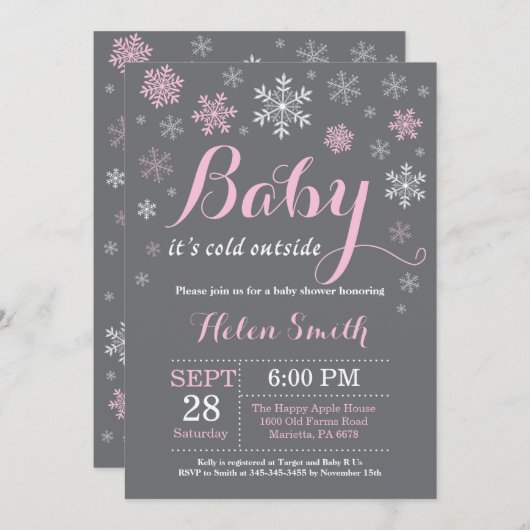 ベビーの外で寒いベビーシャワー 招待状 (正面/裏面)