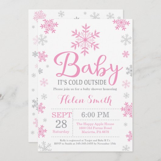 ベビーの外で寒いベビーシャワー 招待状 (正面/裏面)