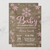 ベビーの外で寒い冬素朴のベビーシャワー 招待状 (正面/裏面)