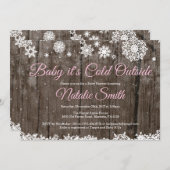 ベビーの外で寒い冬素朴のベビーシャワー 招待状 (正面/裏面)