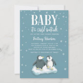 ベビーの外の冷たいブルーペンギンのベビーシャワー 招待状 (正面)
