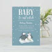 ベビーの外の冷たいブルーペンギンのベビーシャワー 招待状 (スタンド正面)