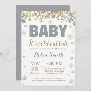 ベビーの外の冷たい金ゴールドと灰色のベビーシャワー 招待状