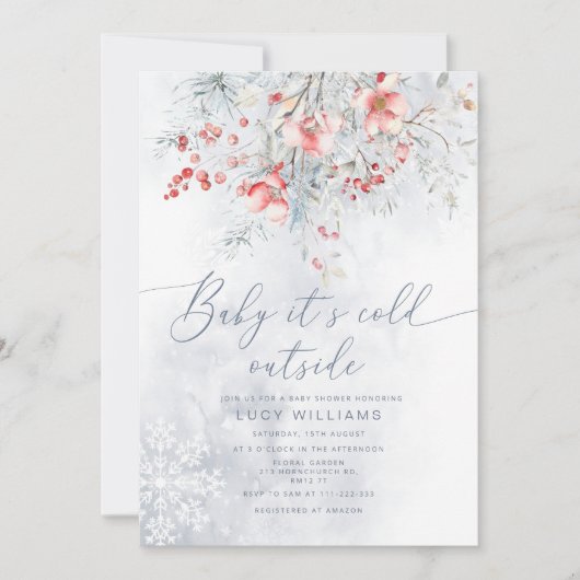 ベビーの外の冷たい雪の果実のベビーシャワー 招待状 (正面)