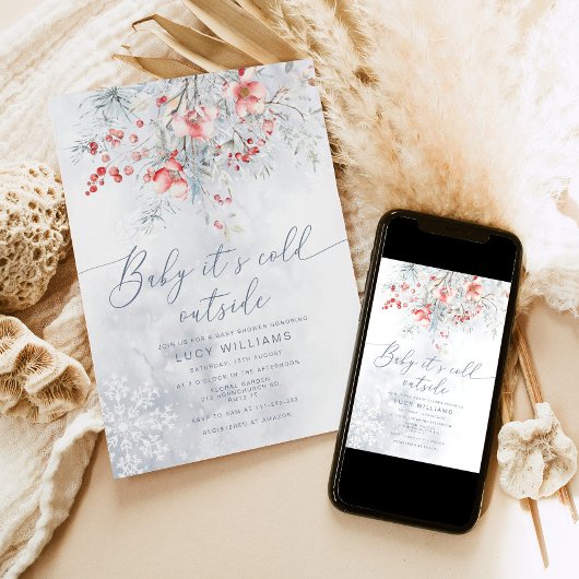 ベビーの外の冷たい雪の果実のベビーシャワー 招待状