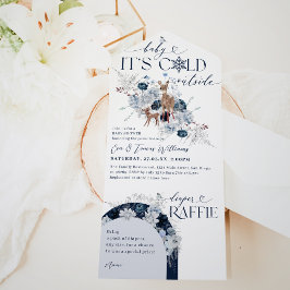 ベビーの外の寒さ冬のフローラ鹿の赤ちゃんシャワー オールインワン招待状