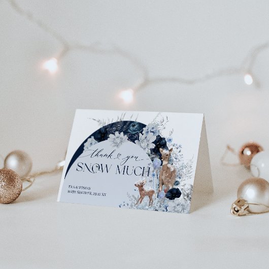 ベビーの外の寒さ冬のフローラ鹿の赤ちゃんシャワー サンキューカード