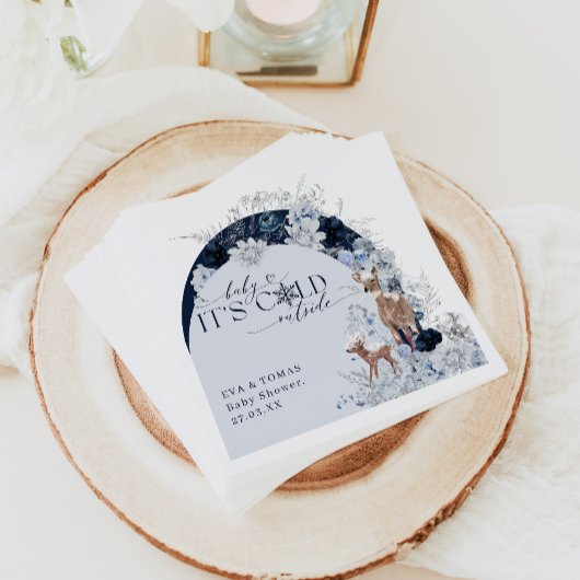 ベビーの外の寒さ冬のフローラ鹿の赤ちゃんシャワー スタンダードカクテルナプキン