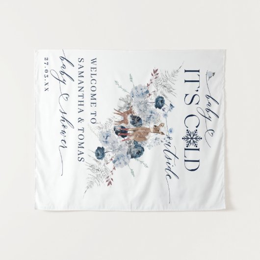 ベビーの外の寒さ冬のフローラ鹿の赤ちゃんシャワー タペストリー (正面(横))