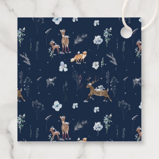 ベビーの外の寒さ冬のフローラ鹿の赤ちゃんシャワー フェイバータグ (裏面)