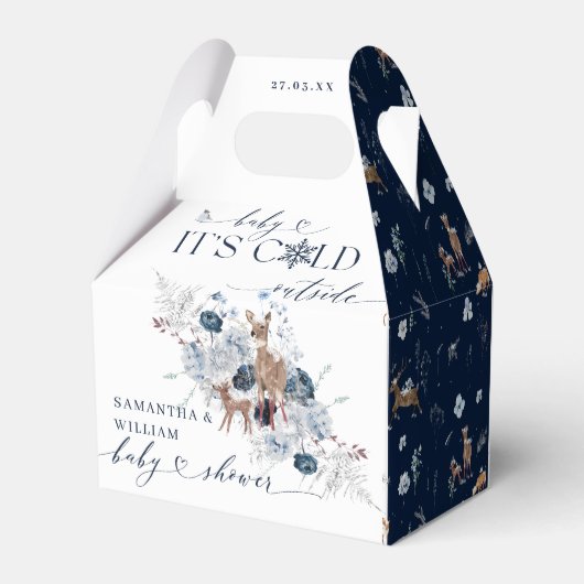 ベビーの外の寒さ冬のフローラ鹿の赤ちゃんシャワー フェイバーボックス (裏面サイド)