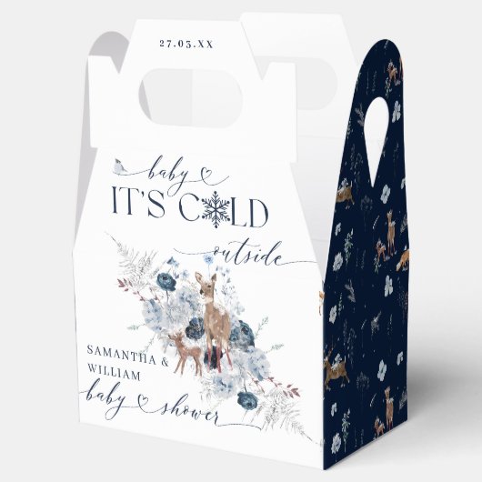 ベビーの外の寒さ冬のフローラ鹿の赤ちゃんシャワー フェイバーボックス (オープン)