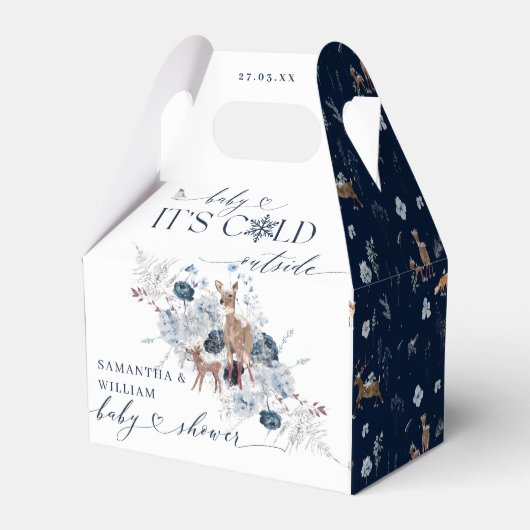 ベビーの外の寒さ冬のフローラ鹿の赤ちゃんシャワー フェイバーボックス (正面サイド)