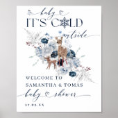 ベビーの外の寒さ冬のフローラ鹿の赤ちゃんシャワー ポスター (正面)