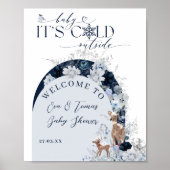 ベビーの外の寒さ冬のフローラ鹿の赤ちゃんシャワー ポスター (正面)