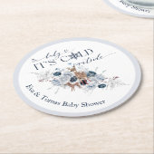 ベビーの外の寒さ冬のフローラ鹿の赤ちゃんシャワー ラウンドペーパーコースター (アングル)