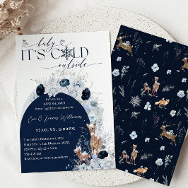 ベビーの外の寒さ冬のフローラ鹿の赤ちゃんシャワー 招待状