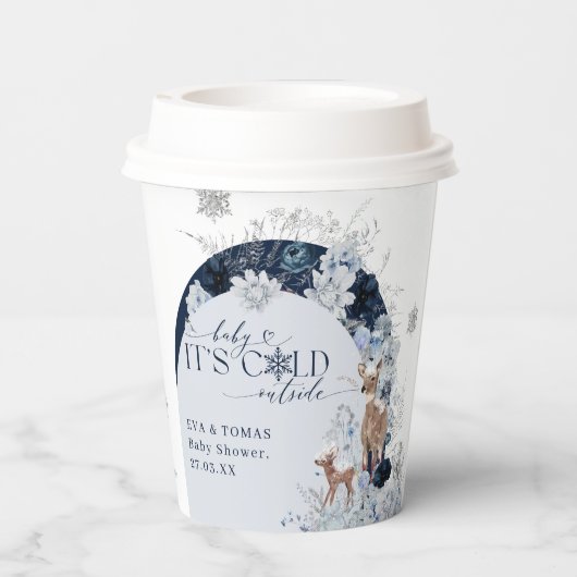 ベビーの外の寒さ冬のフローラ鹿の赤ちゃんシャワー 紙コップ (裏面)