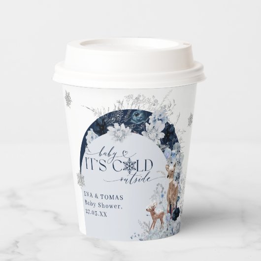 ベビーの外の寒さ冬のフローラ鹿の赤ちゃんシャワー 紙コップ (正面)