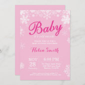 ベビーの外は寒い冬のピンクの女の子のベビーシャワー 招待状 (正面/裏面)