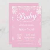 ベビーの外は寒い冬のピンクの女の子のベビーシャワー 招待状 (正面/裏面)