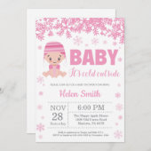 ベビーの外は寒い冬のピンクの女の子のベビーシャワー 招待状 (正面/裏面)