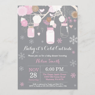 ベビーの外は寒い冬のメイソン·ジャー·ベイビーシャワー 招待状
