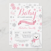 ベビーの外は寒い冬の女の子のベビーシャワーピンク 招待状 (正面/裏面)